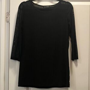 Mechant Elegant Black Blouse with Sheer Sleeves